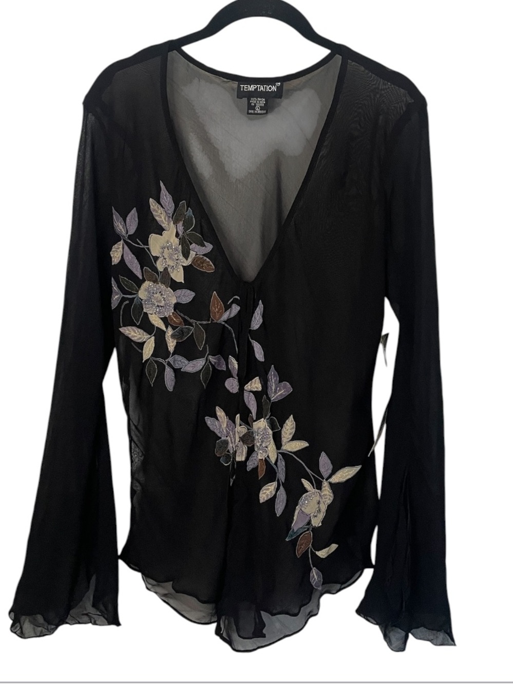90’s Deadstock Temptation Beaded Tie Front Cardigan Bell Sleeve L NWT